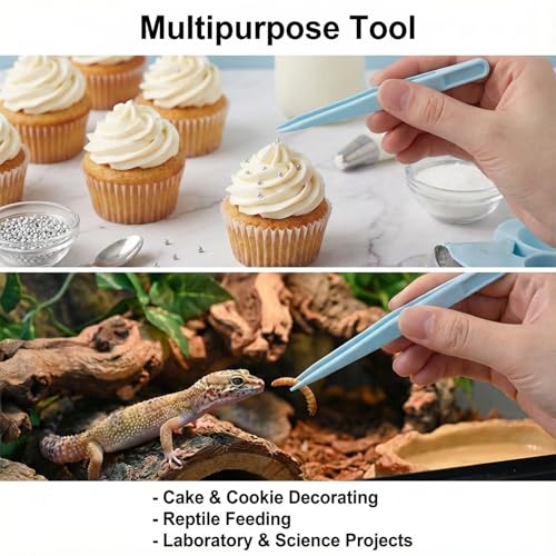 Zelphvt 12 Pcs Crafting Tweezers,4.5 Inch Straight Sticker Tweezers Jewelry Tweezer for DIY Baking Decoration Reptile Feeding Scrapbooking