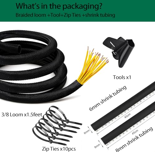 Hophine Braided Split Wire Loom - 25% Overlap, Yellow,3/4"-50Feet - color: Yellow, size: 3/8"-50Feet