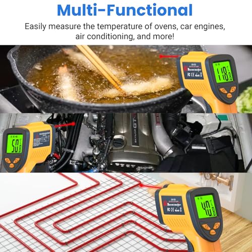 DEASOMIYE Infrared Laser Thermometer, Digital Infrared Laser Thermometer Gun with Adjustable Emissivity, IR Thermometer Temperature Gun for Cooking, Pizza Oven & Engine, -58℉~1022℉(-50℃~550℃) - color: Yellow
