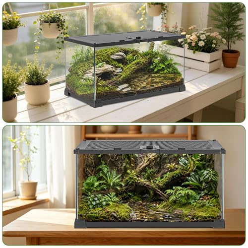 Reptile Terrariums Mini Glass Tank 12" x 8" x 6" Habitat, Top-Opening Mesh Lid with Latch, 360° Clear View, Ventilated Enclosure for Jumping Spiders, Tarantulas, Froglets & Isopods - size: 12" x 8" x 6"