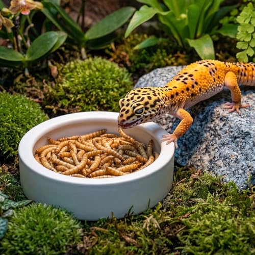 Meanplan 4 Pcs Reptile Bowl Food Dish Reptile Water Food Feeding Dish Ceramic Worm Pet Bowl Anti Escape Feeder for Lizard Anoles Chameleon Bearded Dragon Hermit Crab (4.92 Inch) - size: 4.92 Inch