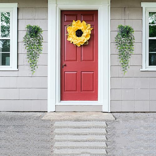 Artificial Hanging Plants,2 Pack Fake Wall Plants,Faux Mandala Vines Potted Plant,Plastic Greenery with Wall Planter for Indoor Outdoor Garden Patio Office Décor