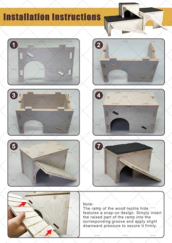 Bearded Dragon Basking Platform,Wooden Reptile Hide Cave with Slate Rock Climbing Ramp Tank Accessories for Leopard Geckos,Lizard,Snake,Tortoise (Small) - size: S:7.1×4.7×4.3"