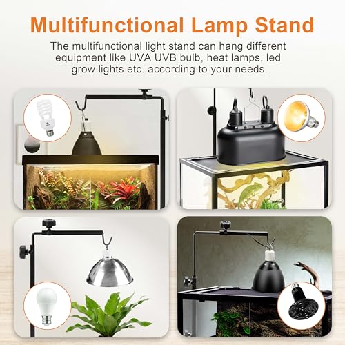Simple Deluxe Reptile Light Stand Adjustable 14-26 inch Floor Lamp Holder, Metal Bracket for Reptile Tank & Terrarium Heating Light - size: Lamp Stand S