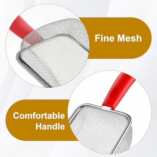 Stainless Steel Mesh Litter Shovel, Fine Mesh Metal Reptile Litter Cleaner Scooper, Black Non-Slip Handle Sifter for Lizard Substrate Reptile Terrarium Sand Waste, Red