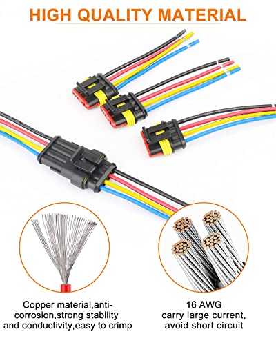 NAOEVO 4 Pin Connector Waterproof, 16 AWG 4 Wire Connectors, 6 Kits - size: 4 Pin