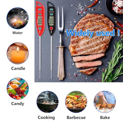 BOMATA 2 Pack Waterproof IPX7 Meat Thermometer Instant Read Food Thermometer with Long Probe for Water, Liquid, Kitchen Cooking, Grill,BBQ ! T101 X 2 Pcs (Black & Red)… - color: Black & Red