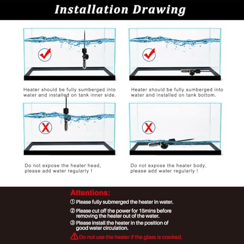 PULACO 25Watt Mini Aquarium Submersible Betta Heater with Free Thermometer Strip for 1-6 Gallon Fish Tanks (Preset Temperature 78℉)