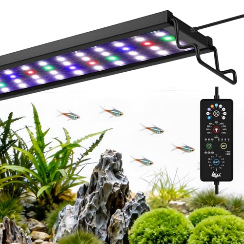 AQQA Aquarium Plant Light Full Spectrum LED Fish Tank Light IP68 Waterproof with 24/7 Natural Mode & DIY RGBW Mode, 9 Colors & 10-Level Brightness Adjustable, 6 Timer Settings for 48"-55" Tank (55W) - size: 48-55inch