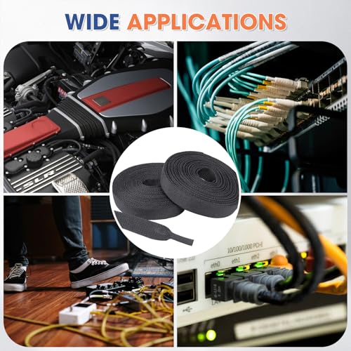 2:1 Heat shrinkable Braided Sleeving Fabric Wire Loom High Temp Heat Shrink Wiring Harness Abrasion Protector Cable Sleeve(1"-27ft) - size: 1"-27ft