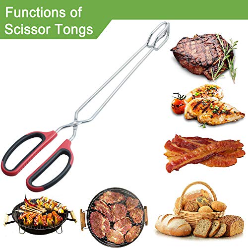 HINMAY Extra Long Scissor Tongs 16-Inch Stainless Steel Barbecue Grilling Tongs - color: Red, size: 16"