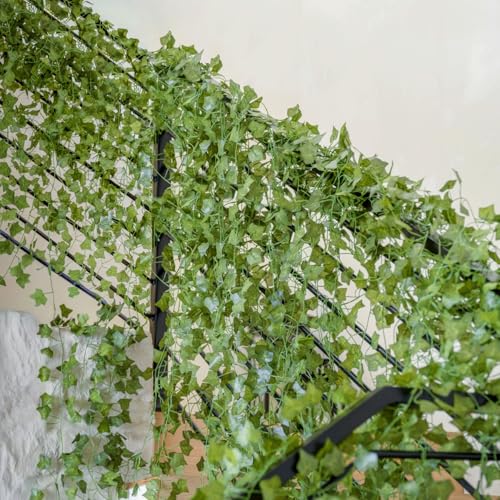 CQURE 120 Pack 840Ft Artificial Ivy Fake Vines,Ivy Garland Greenery Garland Fake Hanging Plants Vines Aesthetic Green Leaves for Bedroom Wedding Party Garden Wall Room Decor