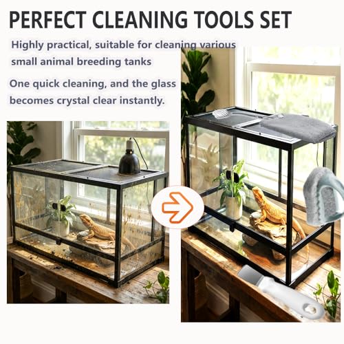 6-Piece Bearded Dragon Tank Cleaning Set, Reptile Enclosure Cleaning Tool Set with Bearded Dragon Nail Clippers&Cleaning Cloth, Brush, Scraper & Mini Dustpan for Lizard & Gecko Terrarium Maintenance