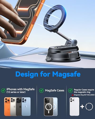 2-IN-1 Detachable MagSafe Car Mount, Vacuum Magnetic Phone Holder for Car