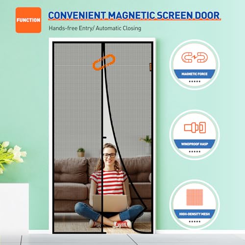 MAGZO Magnetic Screen Door Fit Door Size 30 x 80 Inch, Screen Size 32" x 81" Sturdy Magnet Middle Opening Screen Mesh - size: Fit Door Size 30 x 80 Inch