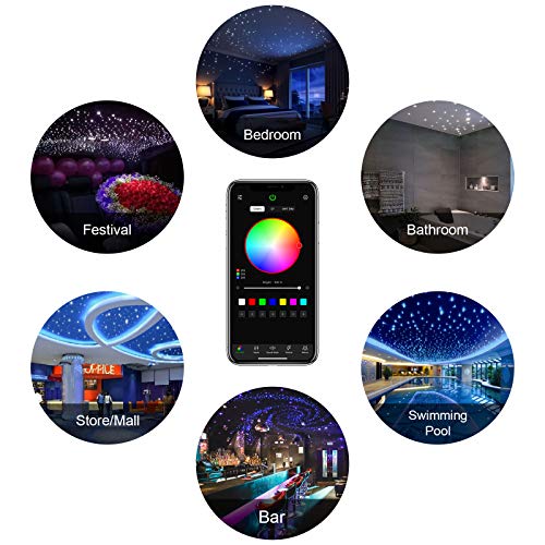 CHINLY 16W 550pcs 13.1ft 0.03in Bluetooth APP/Remote RGBW LED Fiber Optic Star Ceiling Lights Kit +Adapter+Cigarette Lighter for Car/Home Theater - size: 550pcs*0.03in*13.1ft