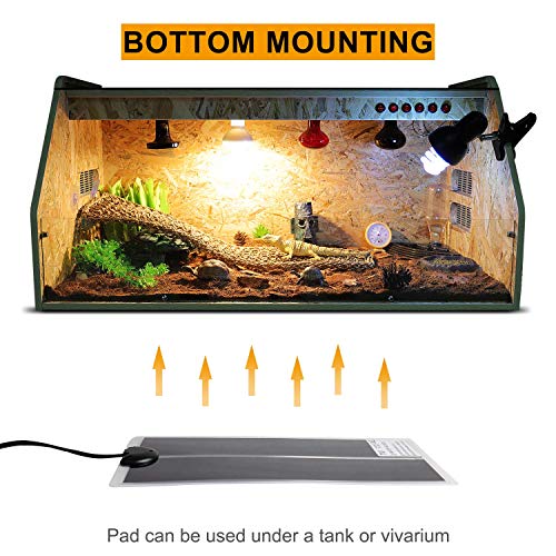 7W 11 x 5.9 Inch Waterproof Reptile Heating Pad Warmer with Temperature Controller, Power Adjustment Under Tank Terrarium Heater Heat Mat for Pets, Seedling, Small Animals 2 Pack