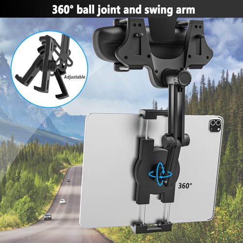 Rearview Mirror Tablet Mount for Car Truck- Rotatable & Retractable