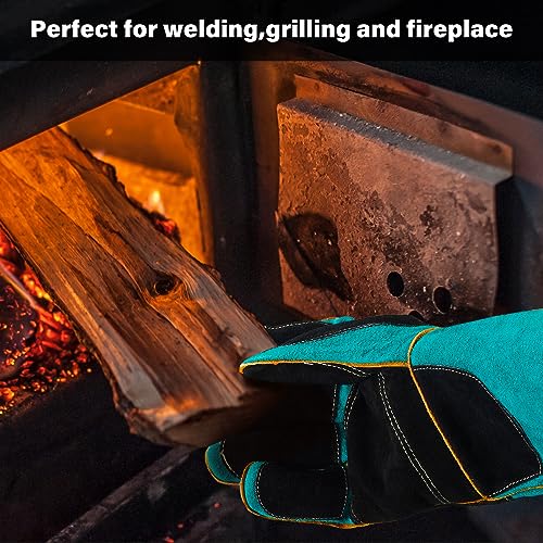 AOWPFVV 23.6 Inches Leather Animal Handling Gloves, Bite Proof Gloves for Dog Cat Bird Falcon Grabbing Reptile Squirrel Snake(Large) - color: Light Green +Black Padding Size Large 23.6in