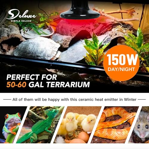 Simple Deluxe Ceramic Heat Emitter 150W Reptile Heat Lamp Bulb No Light Emitting Brooder Coop Heater for Amphibian Pet Snake Turtle & Incubating Chicken, No Harm, Color Black, 2 Pack - size: 150W *2, style: D-85mm