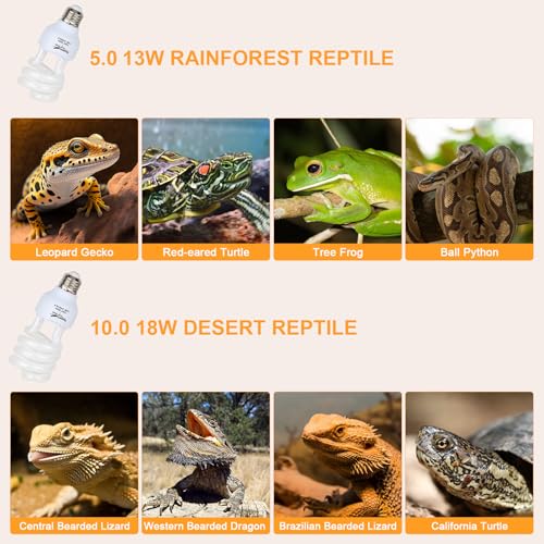 UVB Reptile Light UVA UVB Bulb, 10.0 18W UVB Light for Reptiles Bearded Dragons, UVA UVB Reptile Light Bulb Reptile Lamp for Bearded Dragon Lizards Turtles Snakes Geckos Desert Reptile Tank - size: 10.0 18W