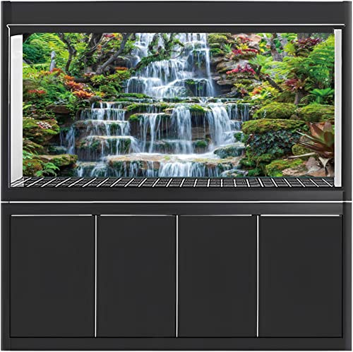 AWERT 24x16 inches Waterfall Aquarium Background Forest Park Green Tropical Plants Fish Tank Background Reptile Habitat Background Vinyl Background - size: 24x16in/60x40cm