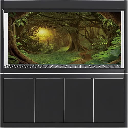 AWERT 48x24 inches Psychedelic Forest Terrarium Background Dim Old Trees Woodland Reptile Habitat Background Green Rainforest Aquarium Background Vinyl Background - size: 48x24in/120x60cm