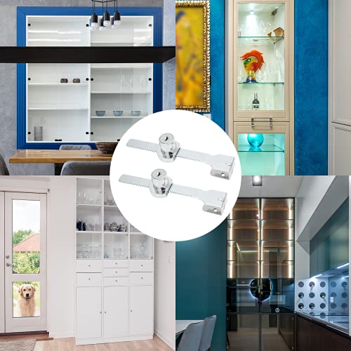 2 Pack Sliding Glass Door Lock Showcase Display Case Lock, Ratchet Lock Reptile Cage Lock and Key, Vivarium Lock for Drawer Cabinet, Fit Thickness 0.08-0.31 Inch / 2-8mm, Keyed Alike - size: 5.63 inch / 143mm