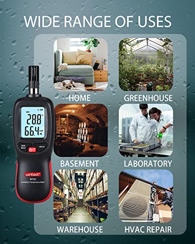 Wintact Digital Temperature and Humidity Meter, Thermometer Hygrometer Monitor with Dew Point and Wet Bulb Temperature, Backlight, Max/Min Value, Data Hold, Store 1000 Group of Data for Indoor Outdoor