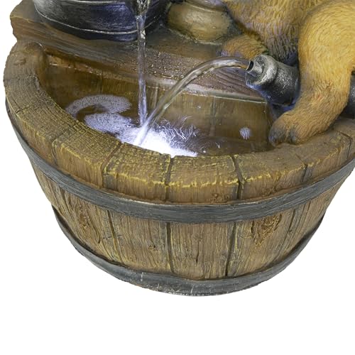 Alpine Corporation GXT986 26" Tall Outdoor Barrel Fountain with Playful Puppies, Cascading Garden Water Feature for Patio, Lawn, or Yard Decor, Brown - style: Barrel with Playful Puppies