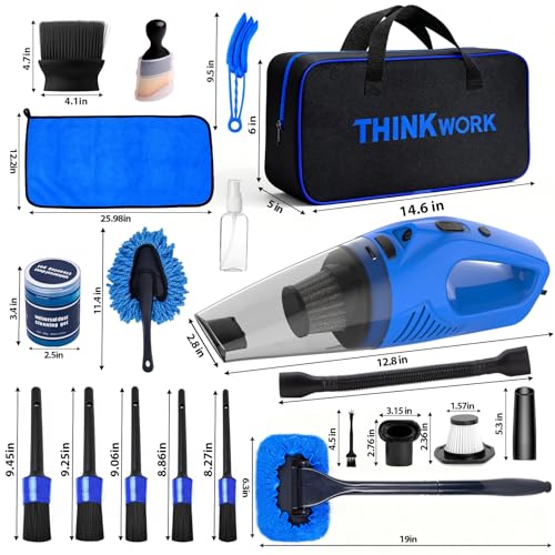 THINKWORK Car Cleaning Kit with Vacuum,Deep Cleaning for Interior Detailing - color: Blue