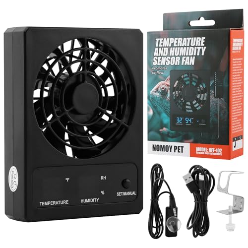 Reptile Ventilation Fan, Auto Temperature/Thermometer Control LED Digital Humidity Gauge, °C/°F Switchable Dehumidifier for Reptile Tank, Rainforest, Ecological Pet Rearing Box (Automatic Humidity)