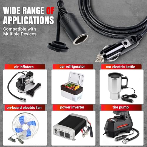 TMH 16.4 FT Cigarette Lighter Extension Cord – 18AWG 12V/24V DC Power Cable, Male to Female Socket Adapter for Car, Truck, RV, Boat Devices - size: 18 AWG - 16.4 FT