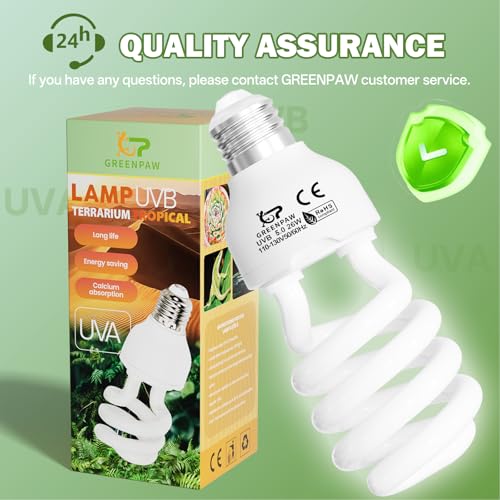 UVB Reptile Light 5.0: 26W Tropical & Subtropical UVA UVB Reptile Light Bulb, UVB Light for Reptiles Compact Fluorescent Terrarium Lamp,UVB Bulb for Chameleon Turtle Gecko Include UV Sensor Card - size: 6.5INCH-5.0