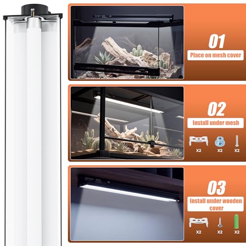 T5 UVB 10.0 Reptile Light Fixture Combo Kit (12Inch) | 8W UVB 10.0 Light Bar with T5 HO Terrarium Hood Light Fixture for Desert Reptiles, Bearded Dragons, Lizards, Tortoises - size: 12Inch