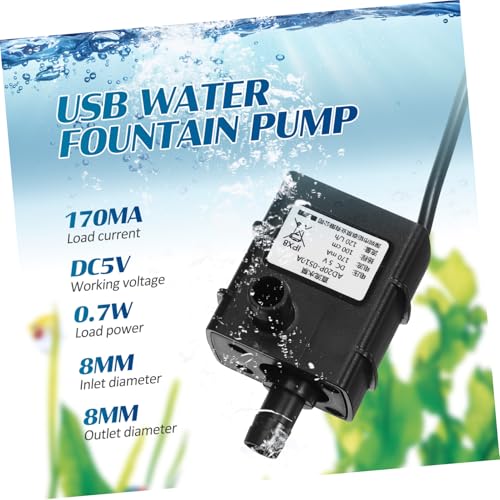 Kisangel USB Mini Submersible Water Pump Quiet Operation Pet Fountain Pump for Cat Water Table Aquarium and Fish Tank Compact and Portable Design with Strong Suction Function