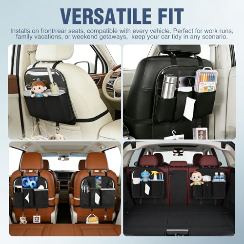 Nilight Car Seat Back Organizer 2PCS Black PU Leather Universal - color: Black Leather w/Bucket-2Pcs Short Szie