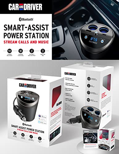 Car and Driver Smart FM Transmitter Bluetooth Cup Holder, Compatible with Alexa, Siri, and Google Assistant for Car, Dual USB-A and USB-C PD Fast-Charging Ports and Cigarette Lighter 12V Power Sockets