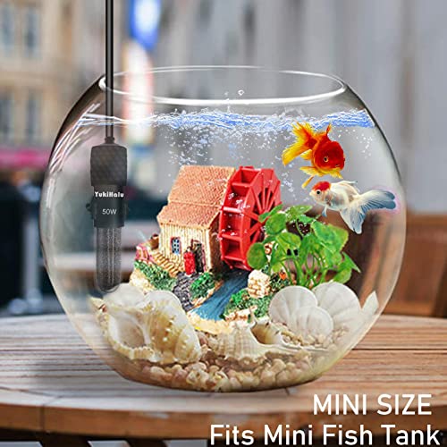 YukiHalu Small Submersible Aquarium Heater, Adjustable Mini Fish Tank Heater 25W 50W 100W 200W 300W with External Temperature Controller, LED Display, Used for 5/10/20/40/60 Gallons (50 Watts) - size: 50 Watts
