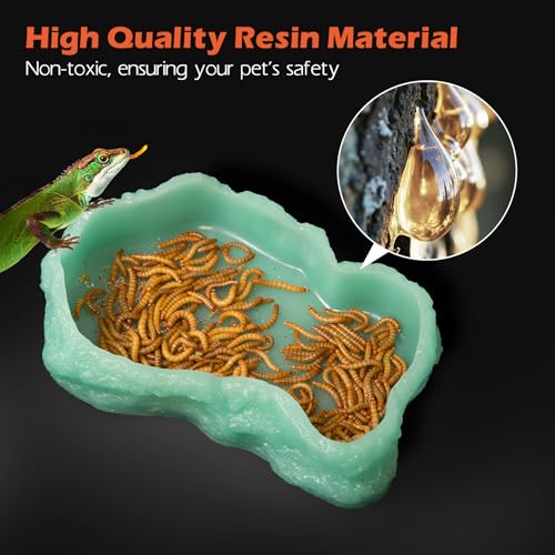 AZV Small Reptile Food Water Rock Bowls,Luminous Amphibian Feeding Dish,Resin Rock Worm Feeder Terrarium for Lizards,Chameleon,Leopard Gecko,Frog,Bearded Dragons,Snake,Hermit Crabs,Turtle Spider Pet - size: Small(3.4*5.5*1.2in)