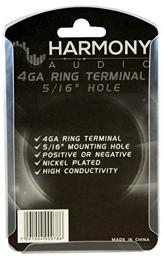 4 Gauge Ring Terminal Pair 5/16 Inch Power Ground Wire Harmony Audio
