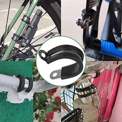OURU 10pcs 2 Inch Stainless Steel Cable Clamps,Rubber Coated Cushioned Insulated Cable Clamp,Automotive Cable Wire Clamps,Pipe Clamps,Metal Clamp for Tube,Lines,Wire Cord Installation(Black,51mm) - size: 10pcs - 2"