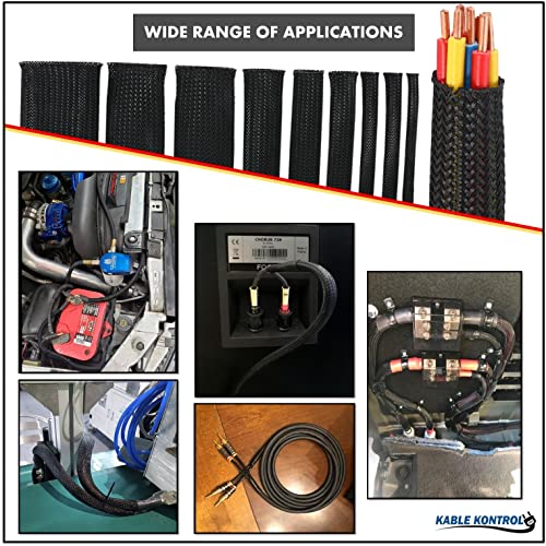 Kable Kontrol Cable Sleeve Expandable Nylon Braided Sleeving - 3/4” Inch – 100’ Feet – Automotive Wire Loom, Cable Wrap, Cord Protector from Pets, Cable Management - Black - size: 0.75" - 100' Feet