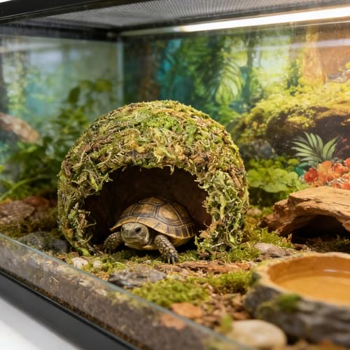Snake Hide & Reptile Cave - Bearded Dragon Accessories & Leopard Gecko Tank Accessories - Coconut Moss Terrarium Decor & Reptile Supplies for Amphibian Habitats