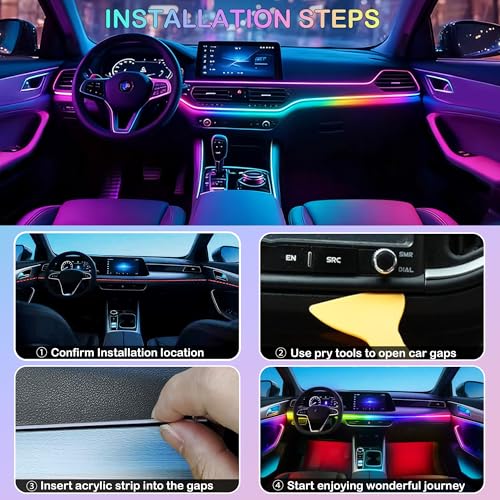 Acrylic Interior Car LED Strip Lights, USB Car Ambient Lighting - size: 6 Pieces