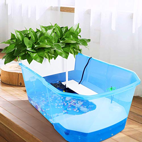 PINVNBY Plastic Turtle Tank Reptile Habitat Pet Terrariums Turtles Tank Aquarium Terrapin Topper Basking with Platform Plants,Durable,Safe, Non-Toxic(Blue) - color: Blue