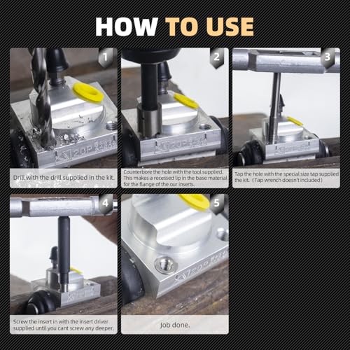 M8X1.0 Thread Repair Kit with Insert HSS Drill, Tap, Counterbore, Installation Driver, Metric, 10PCS Stainless Steel Insert M8X1.0X11.7MM - size: M8X1.0X11.7MM Thread Repair Kit