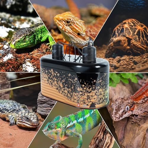 WACOOL Reptile Dome Light Dual Fixture for 2 Light Bulbs, Optical Reflector Lampshade for Tropical Desert Reptile Heat Lamp UVB Light Dual Combo Kit with 2 Independent Switches