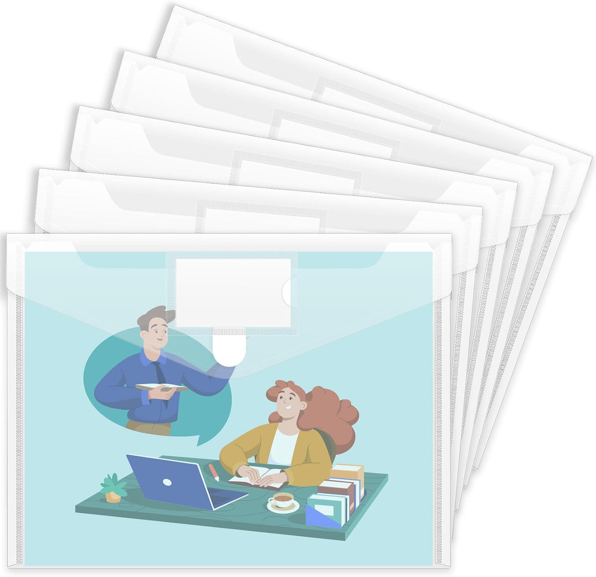 Sooez 10 Pack Plastic Envelopes File Folders, Clear Folder for Document US Letter A4 Size Poly Envelopes with Label Pockets for School Home Work Office Organizer, Clear