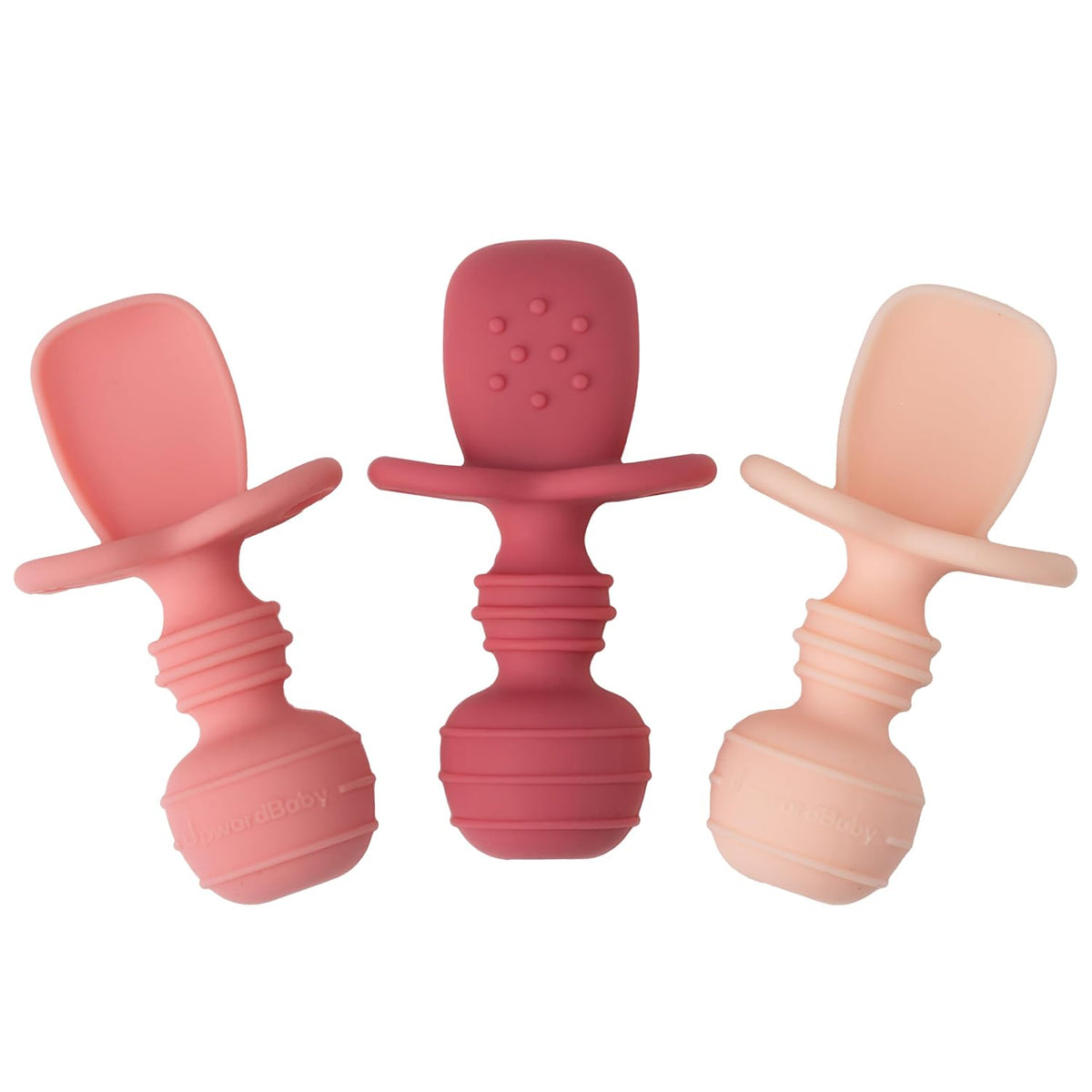 Self-Feeding Spoon - Anti Choke Barrier - Silicone Baby Spoons Toddler Utensils for Home & Travel, Textured Tips Massage Gums & Baby-Led Weaning (Blue/Gray/Mint)